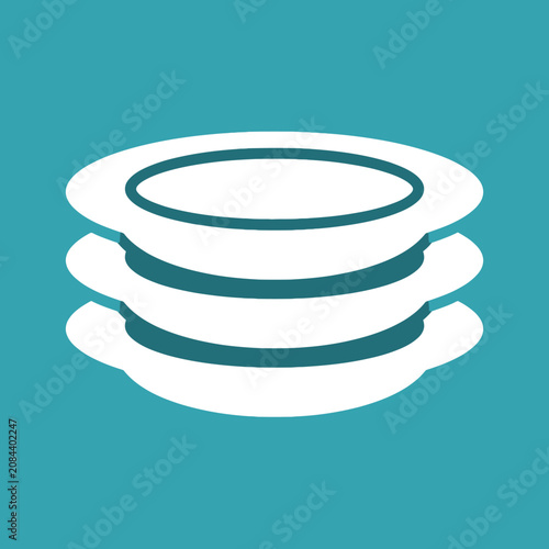 A stack of three white plates on a teal background