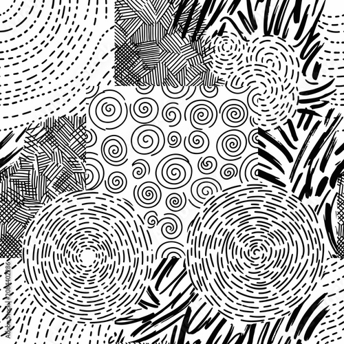 Abstract seamless black and white hand drawn doodle pattern