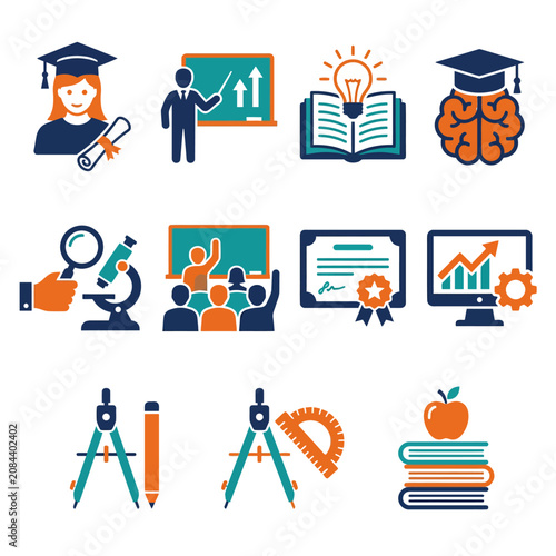 Collection of flat education and learning vector icons