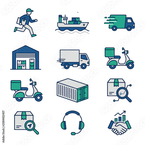 Set of logistics and delivery service icons on white background