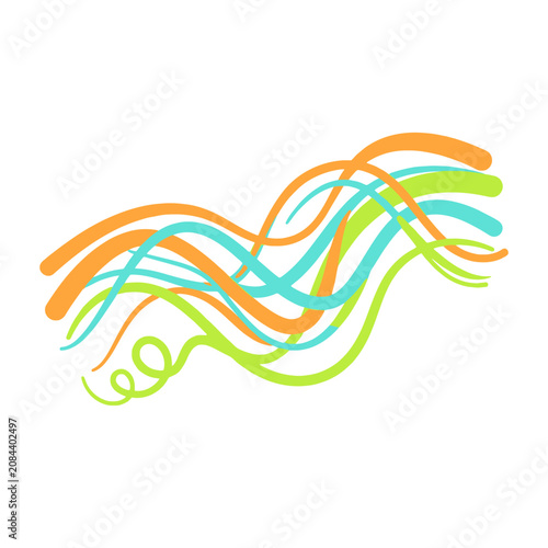 Colorful abstract wavy lines flow across a plain white background