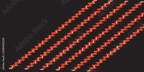 Diagonal Repeating Pixel Art Pattern of Red Fox Sprites on Black Background for Retro Design