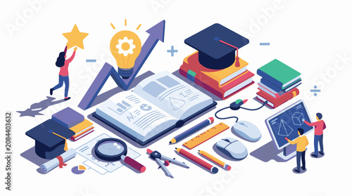 Learning and creativity illustrated with educational tools and symbols