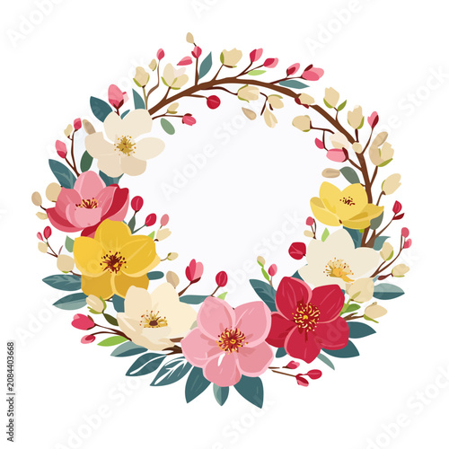 Colorful floral wreath vector illustration