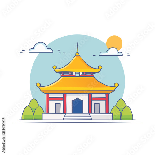 Flat illustration of a blue house with orange roof