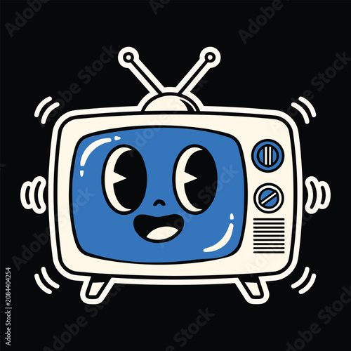 Retro Cartoon Television Character Illustration in Vintage Rubber Hose Style