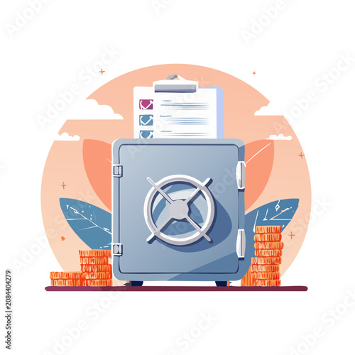 Safe with coins and checklist