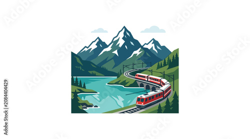 Fotografía Scenic Swiss train travels through mountains and lakes with scenic railways