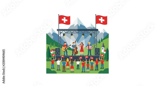 Foto Family celebrates Swiss National Day with outdoor activities like picnic and hik