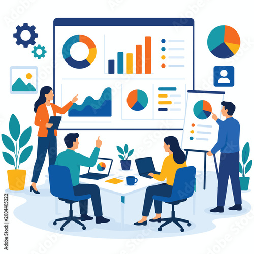 Business Team Analytics and Corporate Growth Flat Vector Illustration