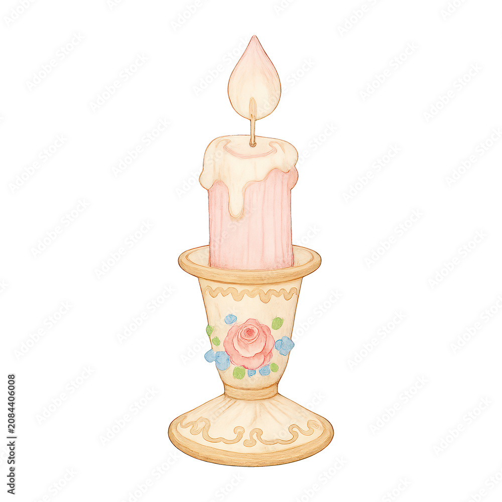 Obraz premium PNG Vintage candle with floral design.