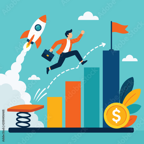 Business Startup Growth Success and Financial Progress Flat Vector Illustration