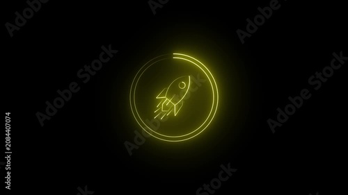 Rocket ship centered inside a glowing yellow loading circle signifies active progress and rapid data transfer speed for software development interfaces or modern digital user experience design.
