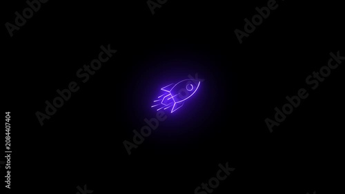 Rocket ship featuring soft purple neon illumination glides through the infinite darkness of space representing a sleek design aesthetic for high quality professional digital marketing media asset.