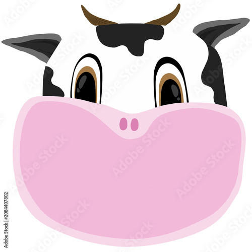 Cute Cartoon Cow Holding Pink Blank Signboard Illustration