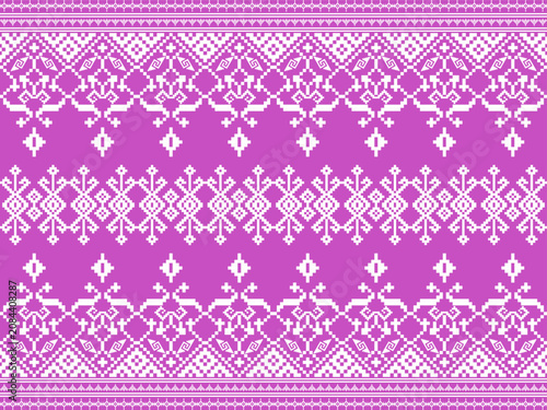 Thai Pixel Textile Seamless Pattern, Purple Geometric Woven Fabric Design for Fashion, Printing and Surface Design