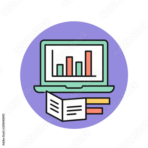 Laptop with Bar Chart and Documents Icon