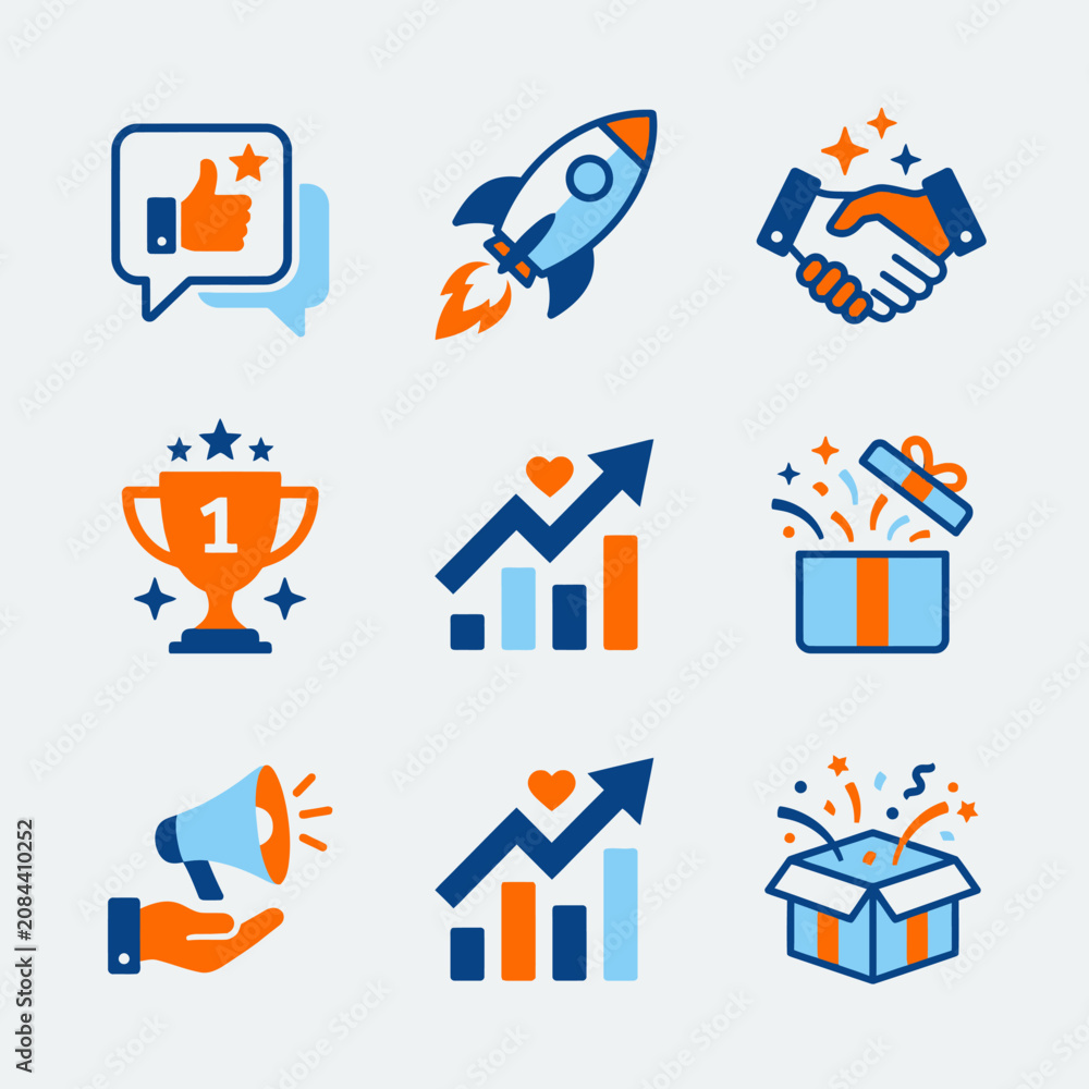 Fototapeta premium Flat vector icons for business growth and marketing success