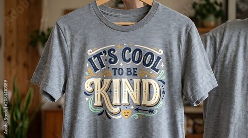 Gray T-shirt with Inspiring Message Hanging on Rack.