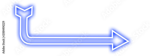 Blue Neon Glowing Curved Arrow Vector Sign on Transparent Background