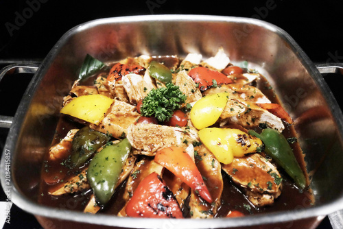 Fresh grilled vegetables salad food in aluminum bowl. Traditional Thai food