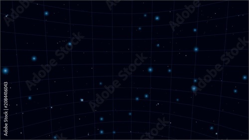 Celestial Night Sky with Glowing Stars and Grid Overlay