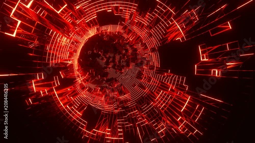 Futuristic Red Wireframe Tunnel Loop, Abstract Digital Matrix Cyber Grid Motion Background Video
