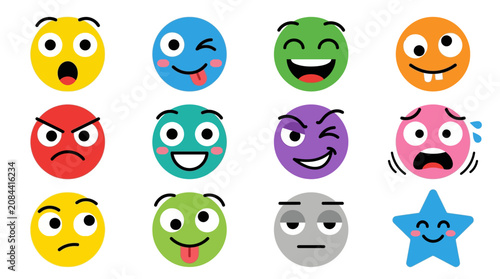 A collection of colorful emoticon faces.