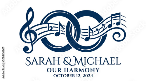 Wedding logo with musical notes and harmony theme.