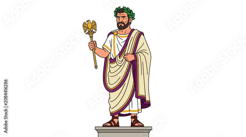 A cartoon illustration of a roman emperor.