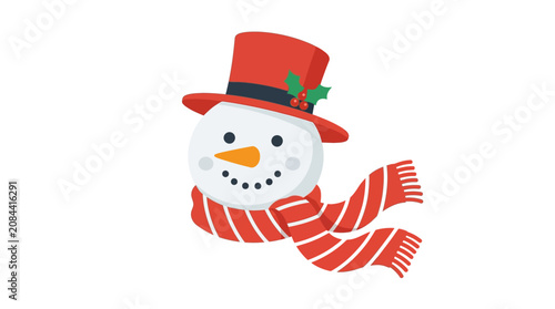 A cheerful snowman in winter clothing.