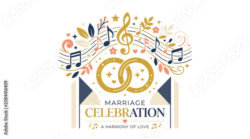 Marriage celebration logo with music notes.