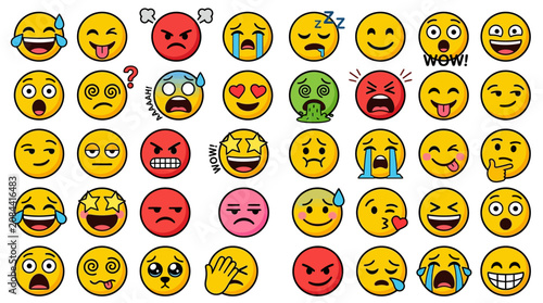Collection of various colorful emoticon faces.