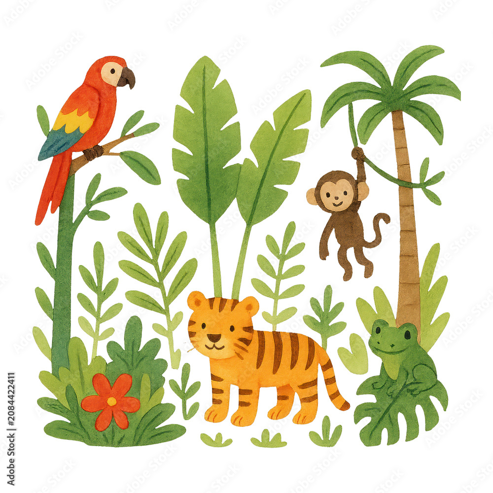 Fototapeta premium PNG Colorful jungle animals illustration
