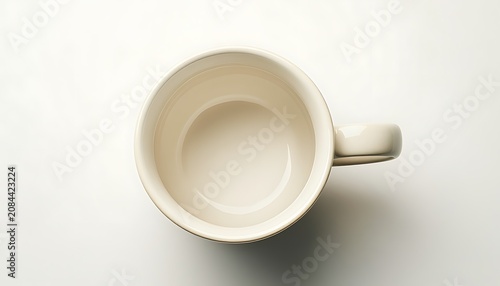 Empty white coffee mug on a plain surface from above