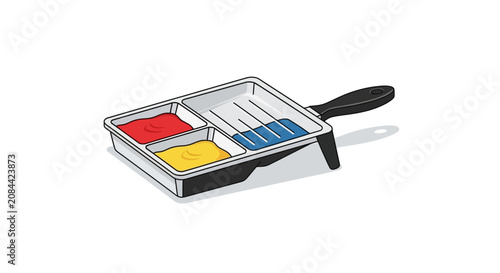 Colorful paint palette with brush.