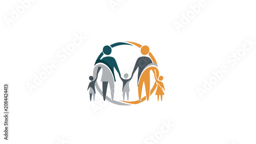 Abstract Colorful Family Logo with People Holding Hands in a Circle, Symbolizing Community and Unity on an Isolated White Background