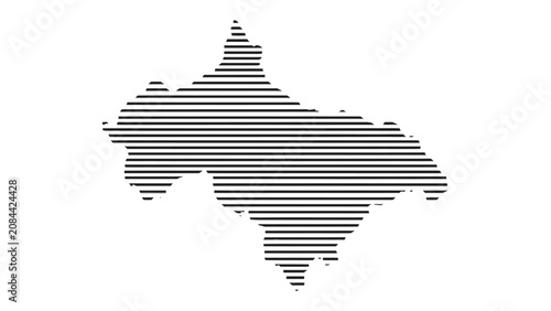 Abstract Black and White Striped Map of a Region or Country Outline on an Isolated White Background