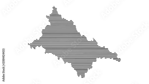 Abstract Black and White Striped Map of an Irregularly Shaped Region or Country on an Isolated White Background