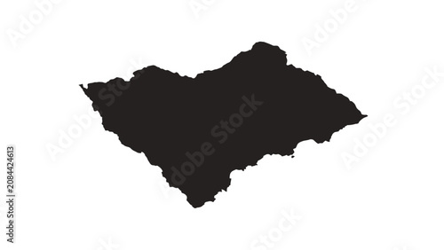 Dark silhouette map of an abstract country or region, perfect for geographical concepts on an isolated white background.