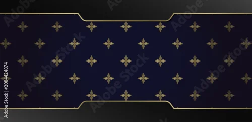 Obraz Elegant dark blue background with golden fleur de lis pattern and decorative frame.
