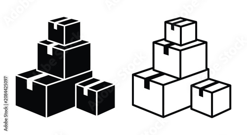 Stacked Cardboard Boxes Black And White Silhouette Illustration