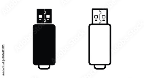 Usb Flash Drive Silhouette Black And White Line Art