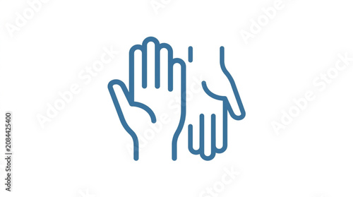 Two blue outline hands reaching out in a gesture of help or support.
