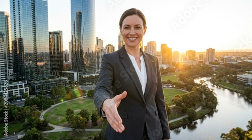 Businesswoman offering a handshake in the city