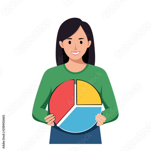 Woman holding colorful pie chart illustration