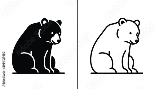Cuadro en lienzo Bear Icon with a Black Silhouette and a White Outline in a Minimalist Flat Vecto
