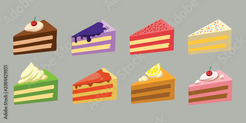 Delicious Cake Slices and Bakery Tart Dessert Vector Set