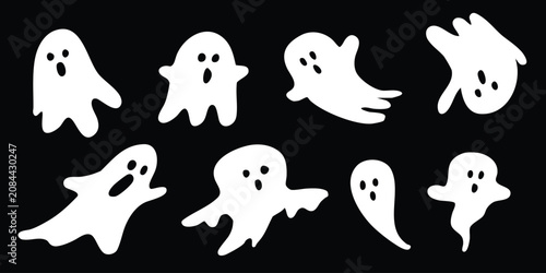 Cute Halloween Ghost Silhouettes Collection on Black Background