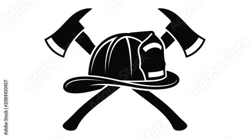 Photos firefighter helmet and crossed axes silhouette safety protection rescue emergenc